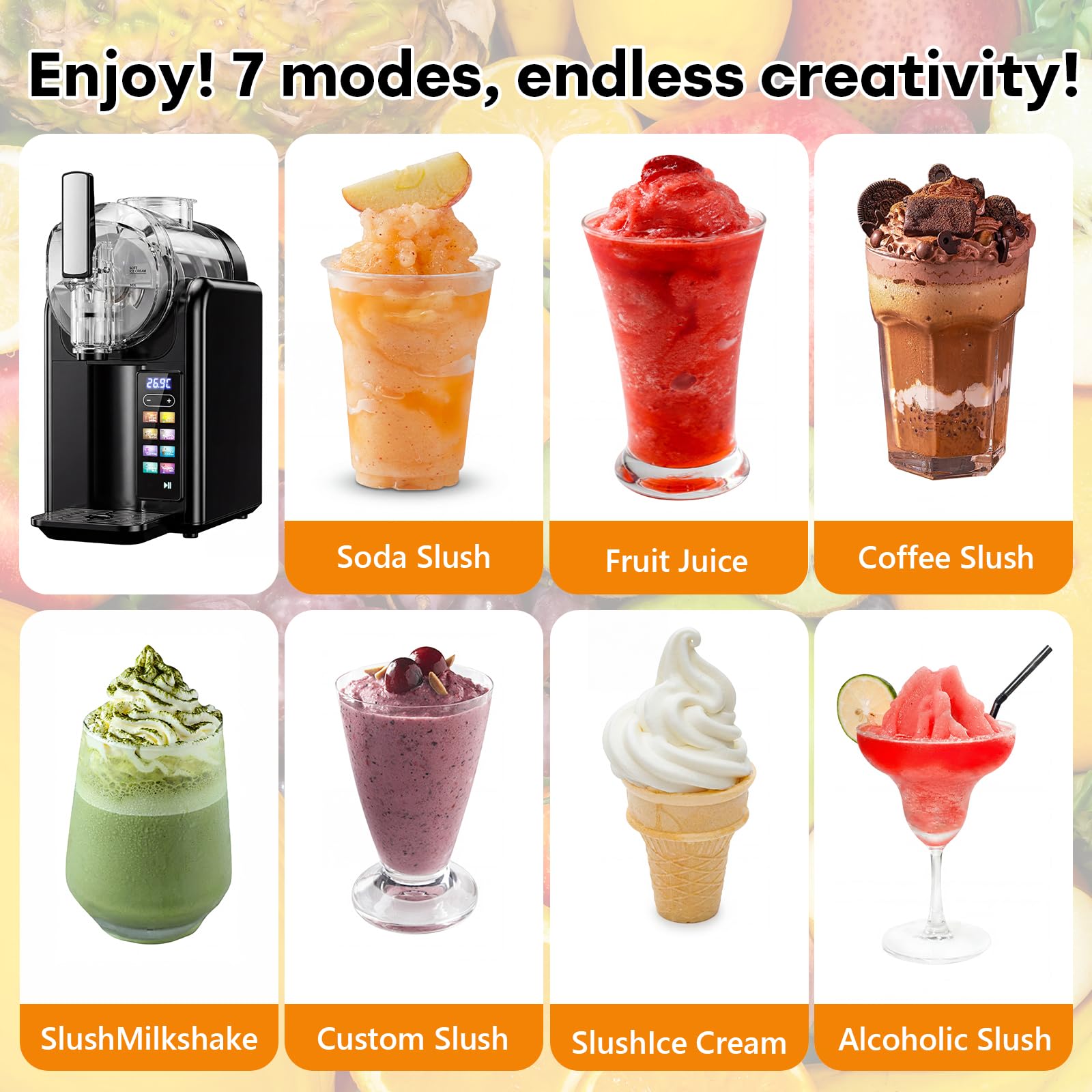 Slush Maschine eismaschine 2L Slushie,slushie maschine,Maschine mit LED-Display,7 voreingestellte Programme für Eiscreme, Smoothies, Milchshakes, Slush-Cocktails und Margarita 8