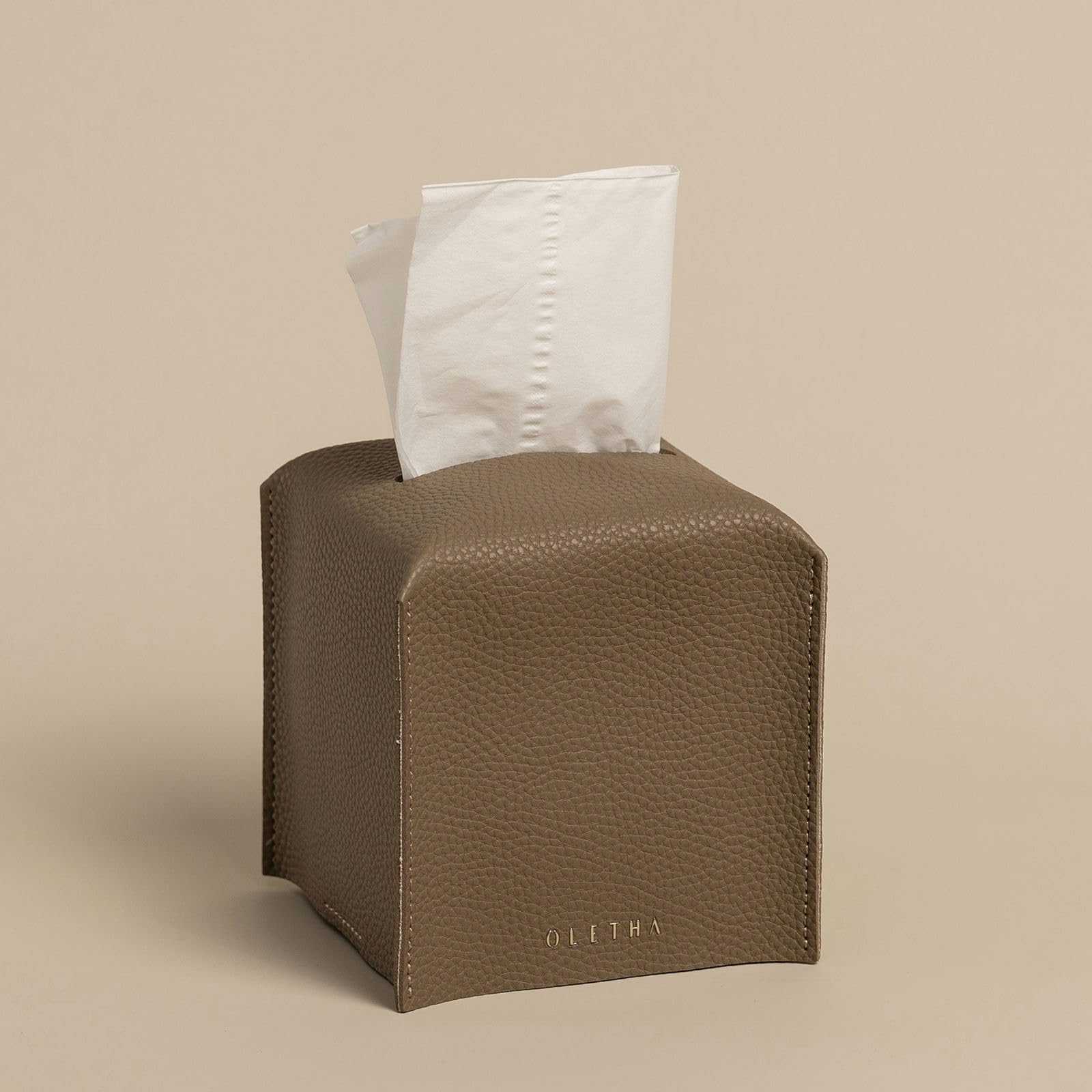 OLETHA Square Tissue Box Cover - Aesthetic Desk Decor for Room, Home & Office - Tissues Cube Boxes Holder - Tan Gray, Set of 2