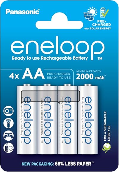 Eneloop AA Rechargeable Batteries 2000 mAh Pack of 4 Ni-MH Ready-to-Use