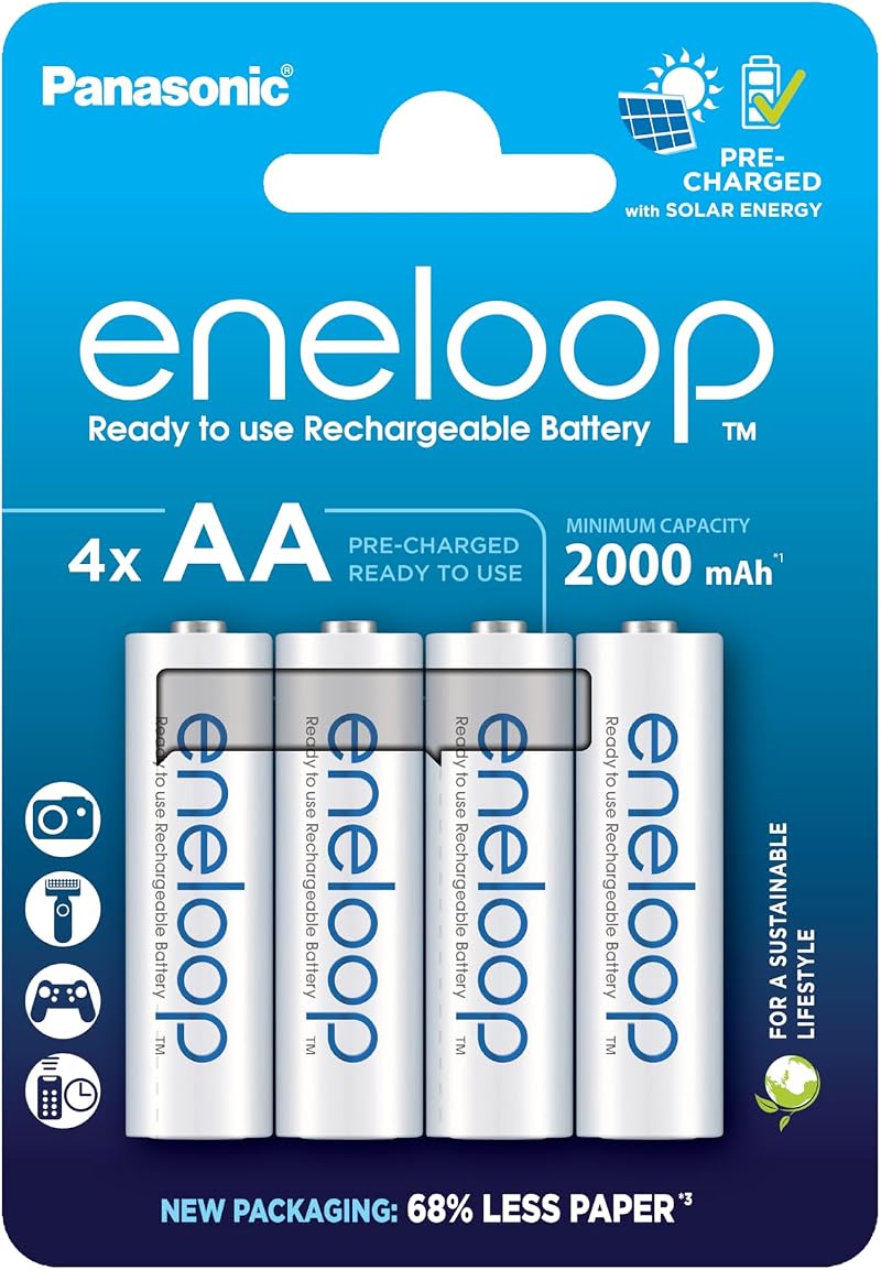 Eneloop AA Rechargeable Batteries 2000 mAh Pack of 4 Ni-MH Ready-to-Use