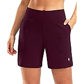 SANTINY Women's 6'' Athletic Long Shorts with 4 Pockets High Waisted Bermuda Shorts for Women Walking Running Casual