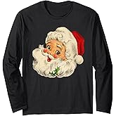 Cool Vintage Christmas Santa Claus Face Long Sleeve T-Shirt