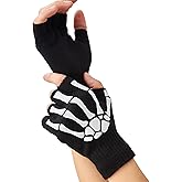 OTPEH Skeleton Gloves For Women Men Adults Fingerless Goth Gloves Glow In The Dark Halloween Costume Emo Accessories