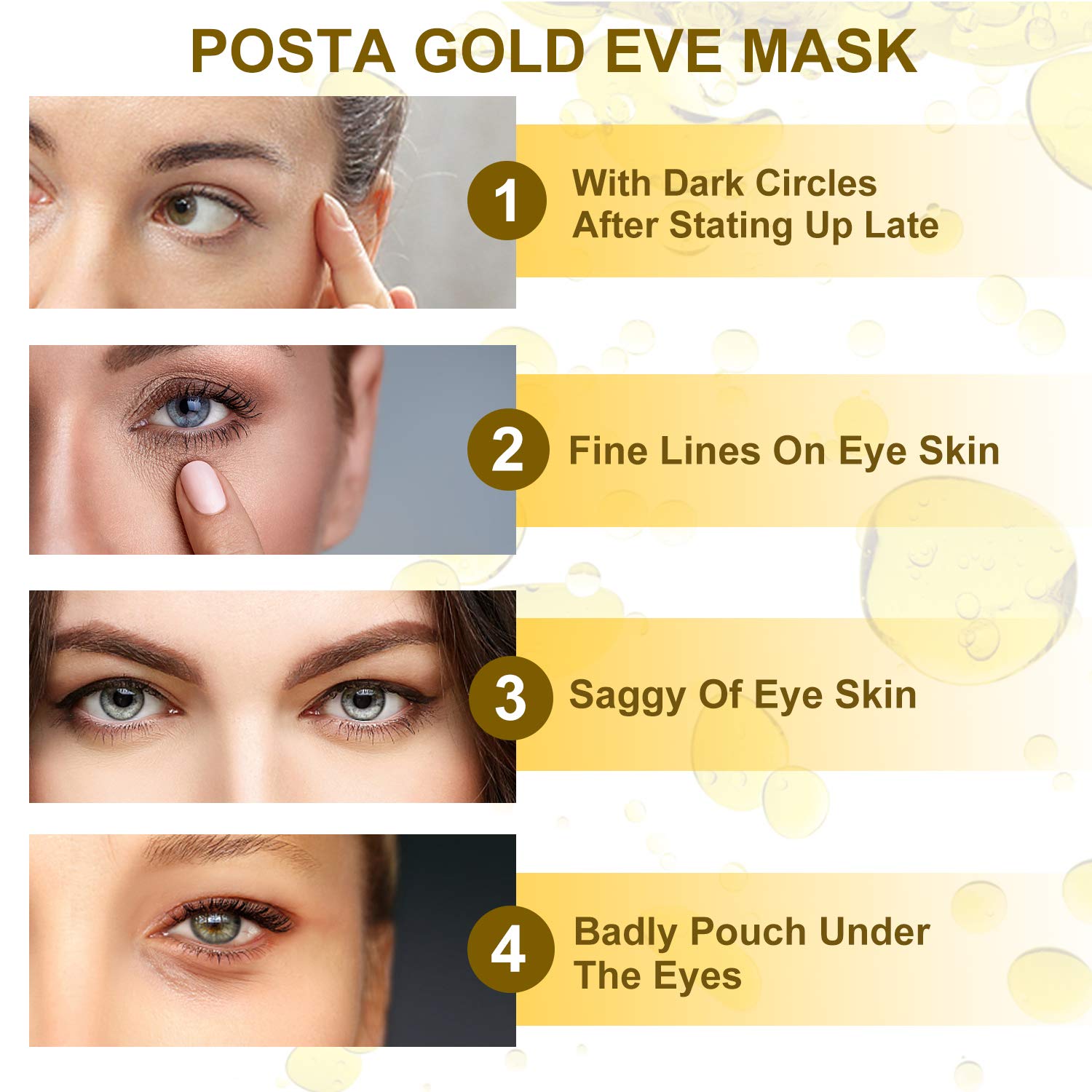 Gold Eye Mask, POSTA 60 PCS Eye Treatment Mask With Collagen, Under Eye Mask Treatment for Puffy Eyes, Dark Circles Corrector, Used for Eye Bags, Anti Aging Patches Luxury Gift for Women and Men : Beauty