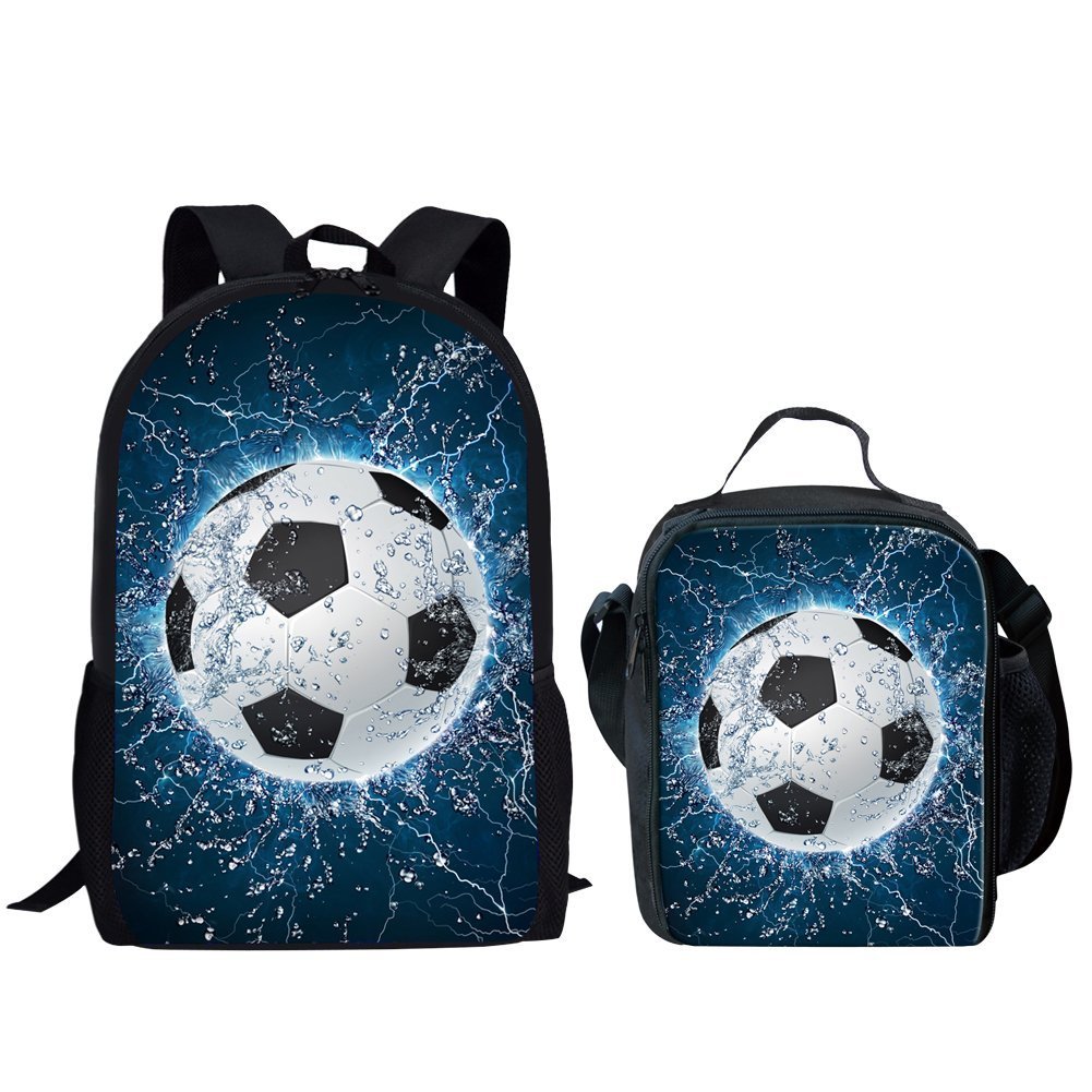 HUGS IDEA Boys School Backpack Set Football Pattern Bookbag with Lunch Bag