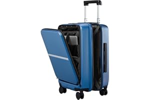 Hanke Carry On Luggage Airline Approved, TSA Luggage Lighiweight Carry On Suitcase hard shell Travel Luggage Suit Case with Wheels Rolling Luggage with Front Pocket(Blue)