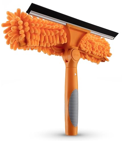 Window Cleaning Kit With Extendable Pole – 20+ Foot Reach, 2-in-1 Squeegee & Duster, Adjustable Head, Lightweight & Easy To Use