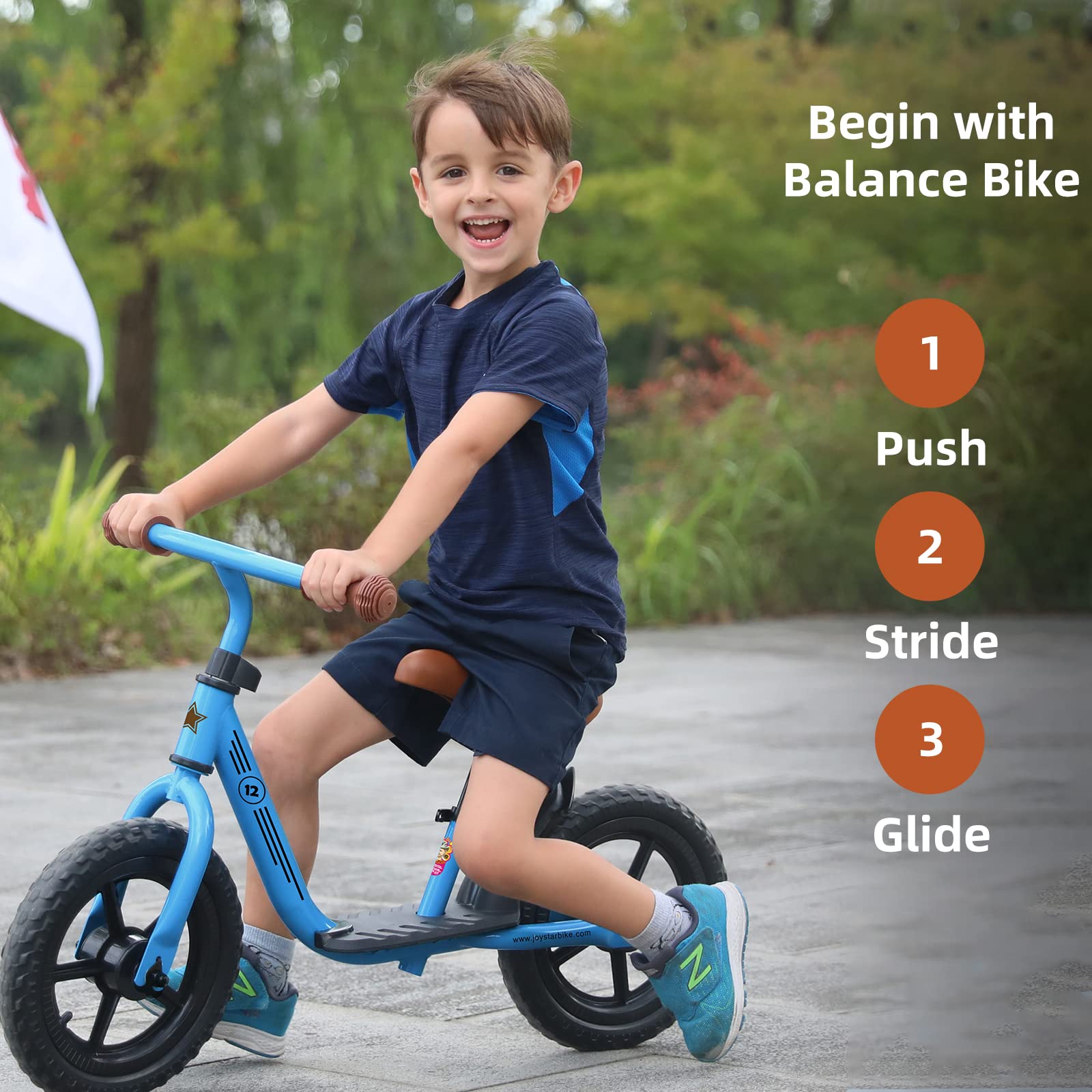 JOYSTAR 10 Inch Toddler Balance Bike 2 Year Old Push Bicycle with Footrest 10" Glider Bikes Toddler Bike Training Bicycle Birthday Gifts for 2-4 Boys Blue