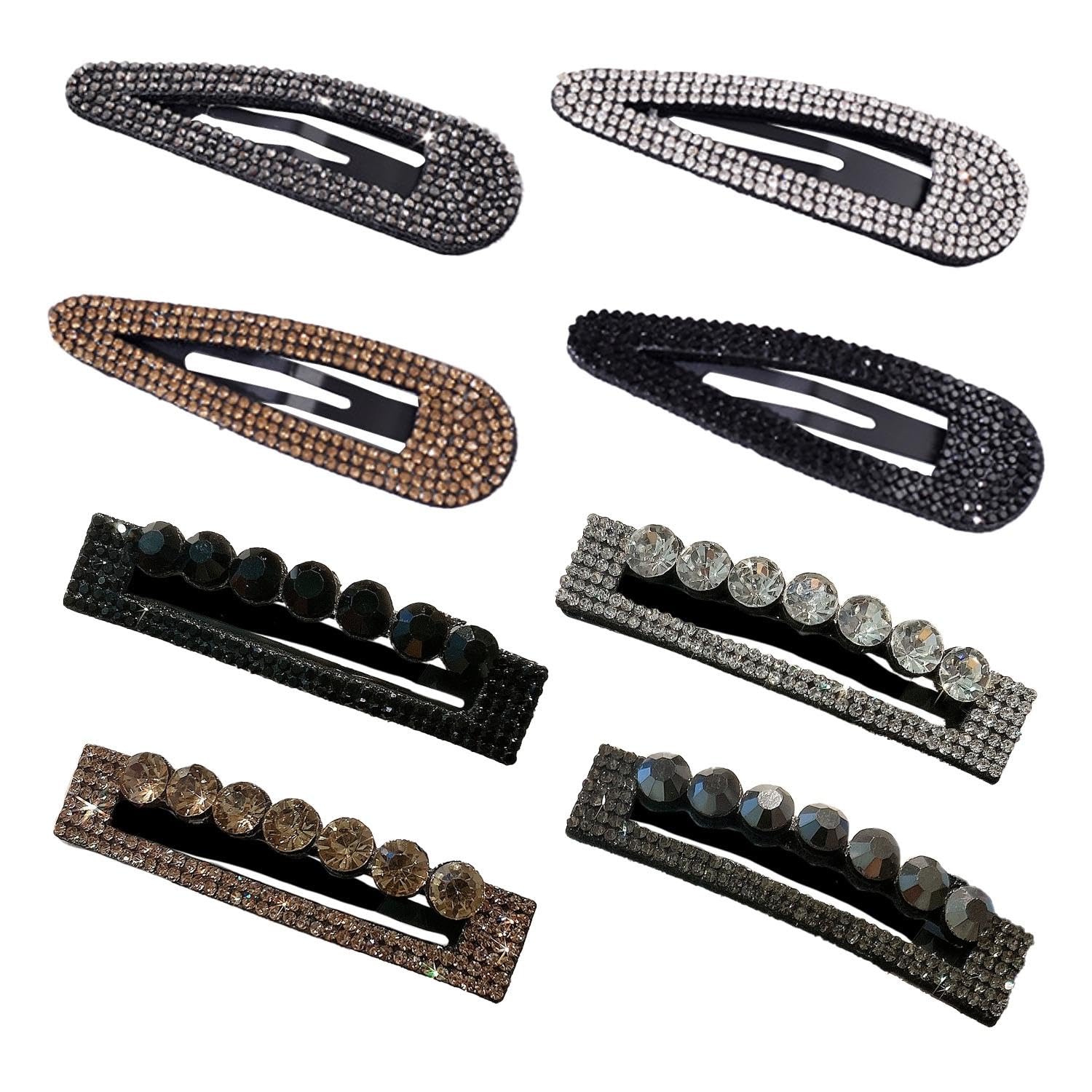 8 Pcs Rhinestone Hair Clips, Diamond Hair Clips For Women, Silver Hair Clips, Glitter Hair Clips, Beautiful Hair Clips For Women, Decorative Hair Clips, Sparkling Hair, Metal Snap Hair Clips