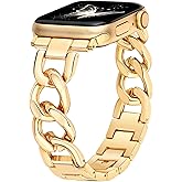 G-ficu Slim Metal Band for Apple Watch Bands for Women 46mm 45mm 44mm 49 42mm(S3) Gold iWatch Bands, Cowboy Chain Thin Dressy Cute Fancy Strap for Apple Watch Band Series 11 10 9 8 SE 7 6 5 4 3-Gold