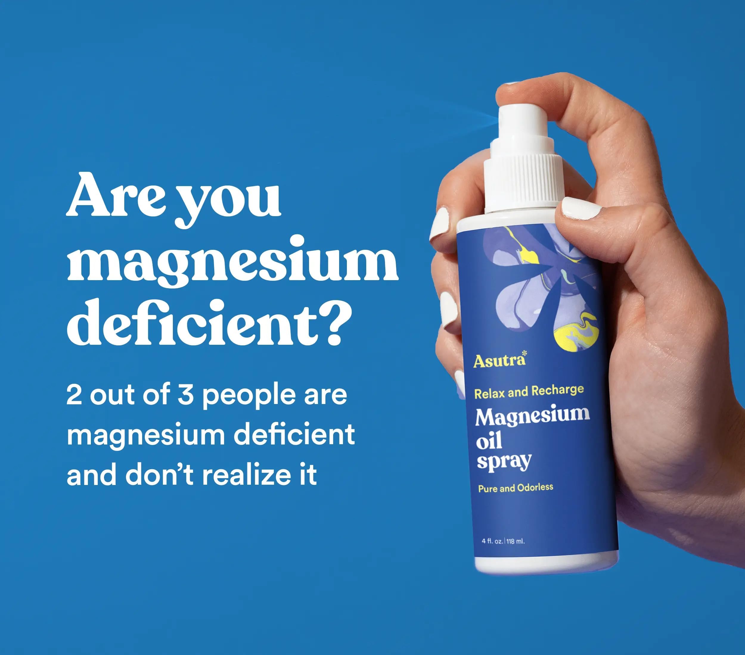 ASUTRA Magnesium Oil Spray, 4 fl oz - Magnesium Spray for Leg Cramps, Pain Relief Derived from Zechstein Seabed