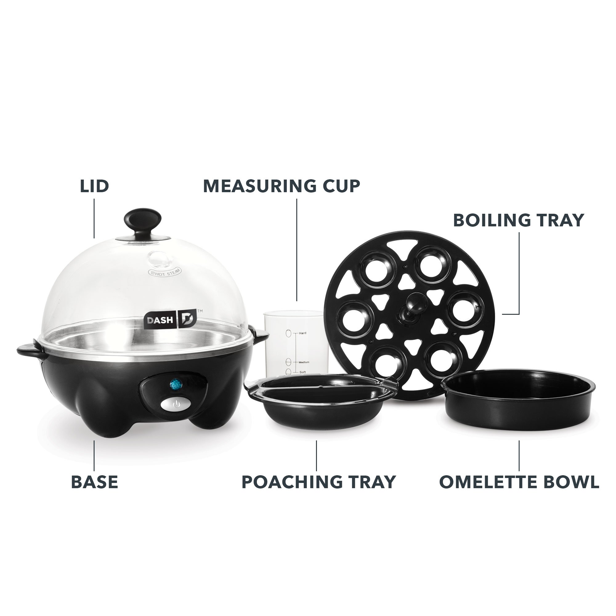Dash DEC005BK black Rapid 6 Capacity Electric Cooker for Hard Boiled, Poached, Scrambled Eggs