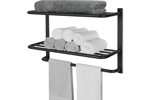 DELAM 3-Tier Bathroom Towel Rack Towel Shelf with Towel Bar, SUS 304 Stainless Steel Wall Mount Towel Holder Matte Black Fini