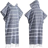 1pcs Turkish Cotton Surf Poncho Changing Towel Swim Robe with Pocket Plus Size Swim Cover Up Wearable Towel Hooded Beach Towel for Adult Man Women Beach Pool (Black, L)