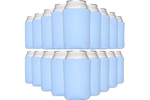 TahoeBay Blank Beer Can Cooler Sleeves (25-Pack) Bulk Sublimation Blanks for Vinyl Plain Soft Foam Can Sleeves Coolers for Soda Cans & Bottles Black, White, Assorted Solid Color (Placid Blue)