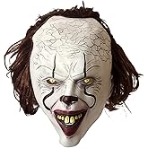 Latex Clown Mask with Brown Hair Full Head, Scary Costume for Adults, Halloween & Carnival Unisex