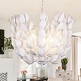 Wellmet Boho Chandelier for Dining Room, White Coconut Shell Small Chandeliers Hanging Ceiling Lighting Fixture for Living Ro