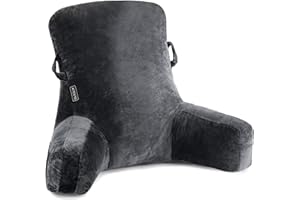 SLIGUY Reading Pillow Standard Bed Pillow for Sitting in Bed Couch or Floor-Backrest with Arms Support and Pockets, Adult Back Pillow Bed Chair for Bed Rest, Watching TV, Gaming, Dark Grey