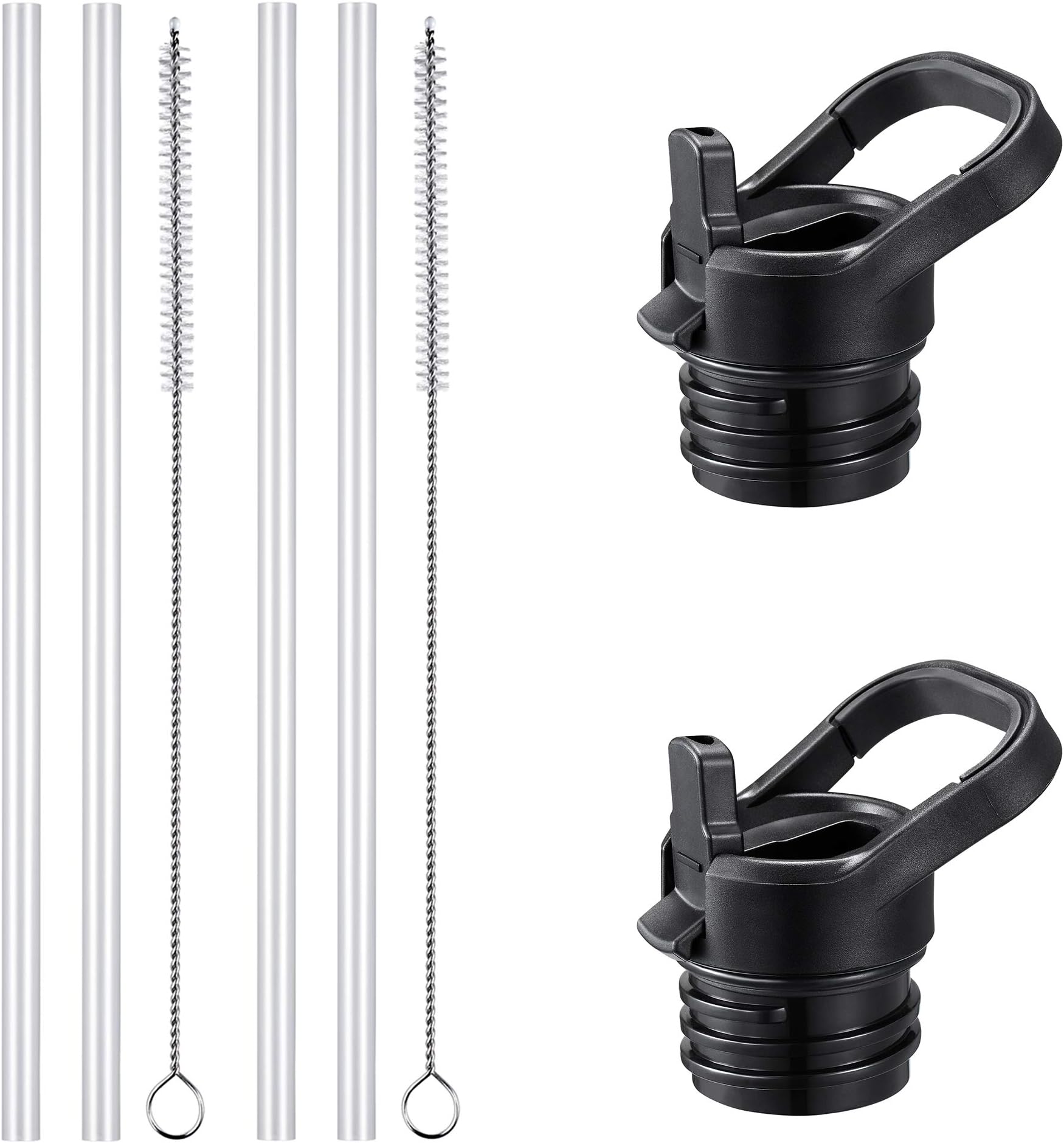 Vmini Straw Lid (2 Pack), Compatible with Hydro Flask Standard Mouth Water Bottle and More, Wide and Fixed Handle, 4 Straws and 2 Brushes