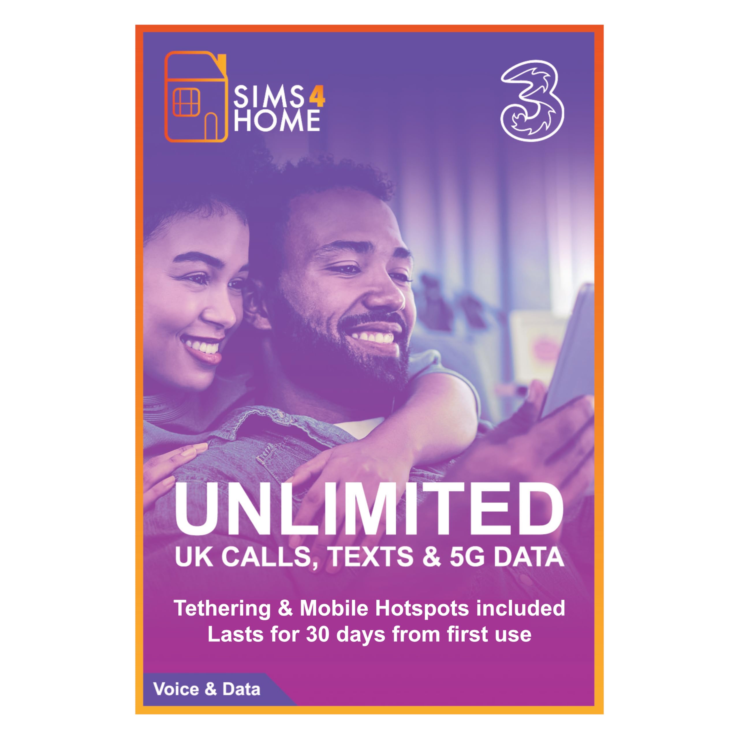 Three Sim Card Preloaded with UNLIMITED UK Calls, Texts & 4G/5G Data. (Valid for 30 days). No Contracts, No Commitments, No Credit Checks, No Tie-ins, No Personal ID. Simple to renew. …