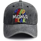 Autism Awareness Baseball Cap for Women, Adjustable Wahsed Cotton Embroidered Autistic Puzzle Graphic Mama Bear Hat