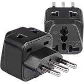 OREI Type L Plug Adapter 2 Pack &ndash; USA to Italy, Chile &amp; Libya, Black | Italy Plug Adapter, Type L Travel Adapter, Italy Travel Plug Adapter, Chile &amp; Libya Compatible, 2-Pack, DB12BLK-2PK