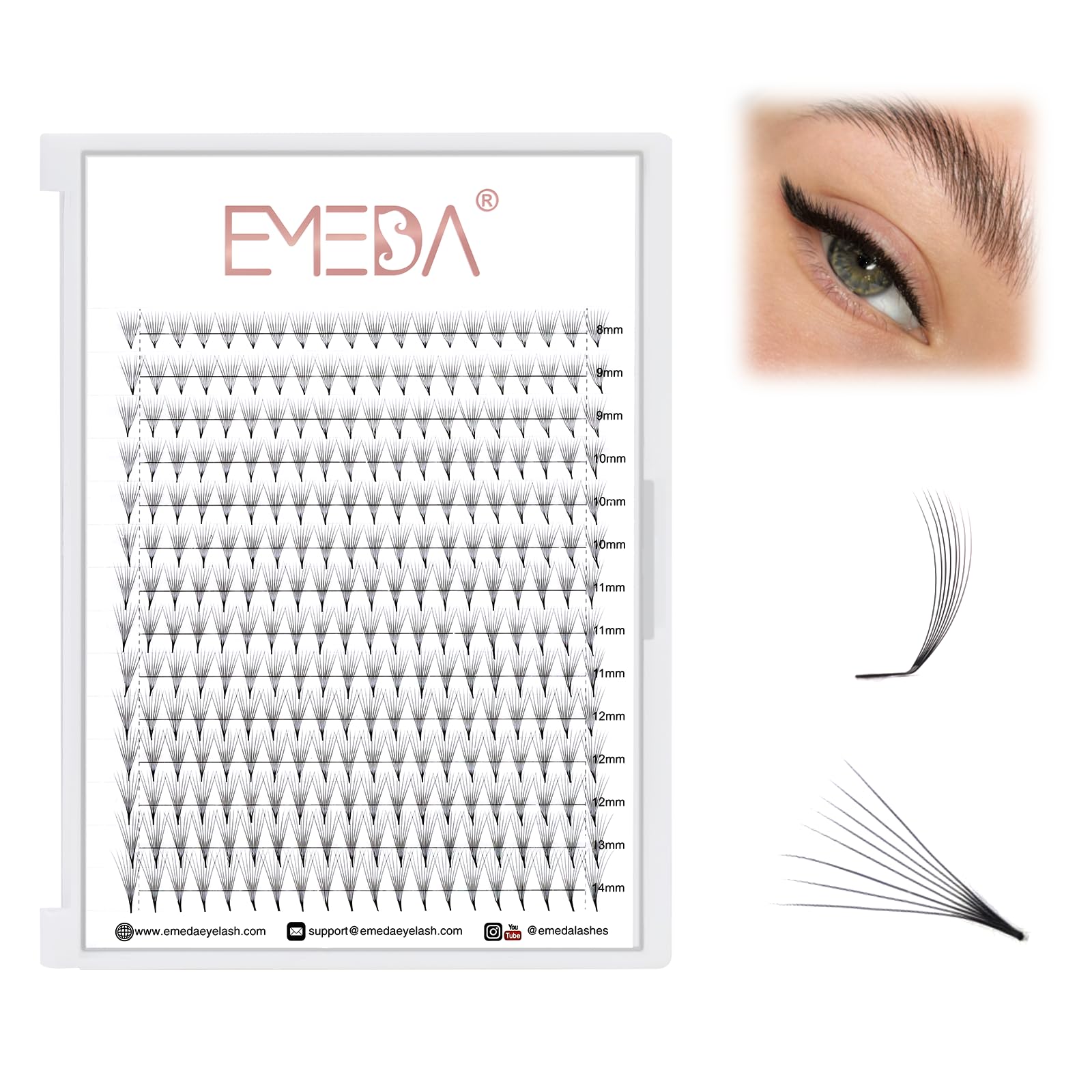 8D Volume Eyelash Extensions M Curl 0.07mm Mixed 8-14mm Eyeliner Effects Lash Extensions Cat Eye/Fox Eye Styling 8D M L+ Curl Russian Cluster Lash Extensions (8D 0.07-M curl-mix)