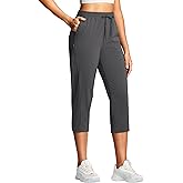 ISEEGZ 21" Hiking Capri Pants for Women Elastic Waist Cargo Capris with Pockets Lightweight Quick Dry for Outdoor Casual