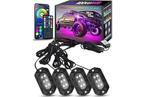 Tenmiro Car RGB LED Rock Lights Kit, 4 pods High Bright Multilcolor Waterproof IP68 with APP/Remote Control & Music Mode Rock Neon Light for Truck ATV UTV RZR SUV