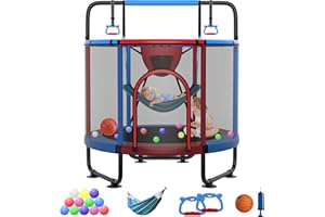 YORIN Trampoline for Kids 66'' 60'' 55'' Toddler Mini Small Trampoline Outdoor Indoor Trampoline W Basketball Hoop, Swing, Adjustable Gymnastics Bar, Gift for Baby, Toddlers & Kids