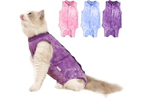 Leiksen Cat Recovery Suit,Cat Surgery Recovery Suit Female, Kitten Cat Onesie for Cats After Surgery Female Spay Surgical Post-Surgery Abdominal Wound Skin Diseases Protection(Purple-M)