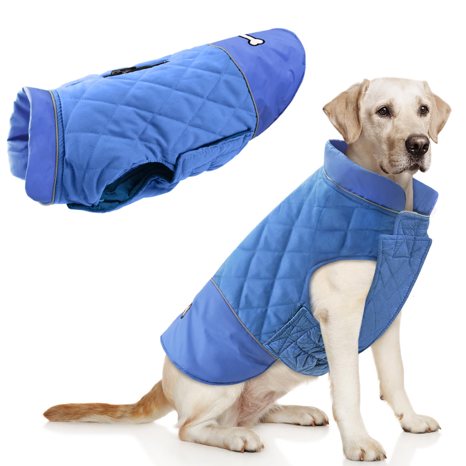 Idepet Waterproof Dog Coat Winter Warm Jacket Vest,Windproof Snowsuit Dog Clothes Outfit Vest Pets Apparel for Small Medium Large Dogs with Harness Hole blue XS