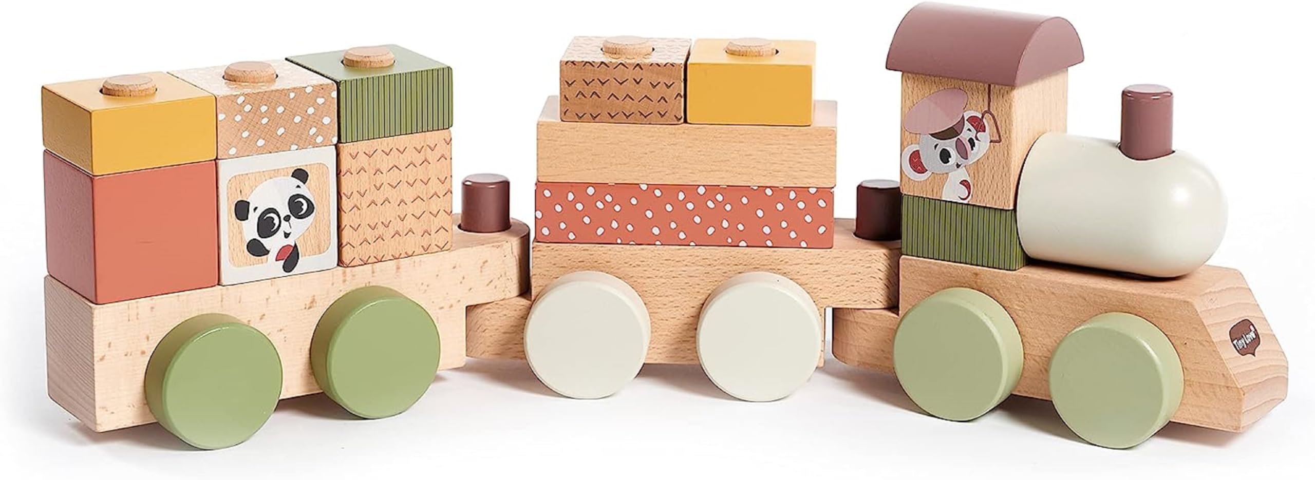 Tiny Love Wooden Stacking Train, Wooden Baby Toy Train, Shape Sorter with 3 Carriages and 14 Stackable Playing Blocks, Creativity, Motor Skills, Natural Design, 18+ Months, Boho Chic