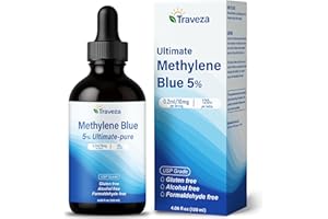 Traveza Methylene Blue Pharmaceutical Grade 4.06 fl oz, USP Grade Methylene Blue Drops 5%, Third-Party Tested Dietary Supplement for Humans, No Formaldehyde, Glass Bottle