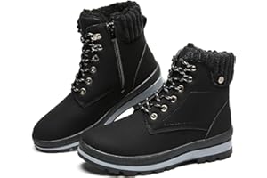 BABUDOG Womens Waterproof Ankle Boots for Outdoor (Non Slip Outsole),Fashion Combat Boots with Side Zipper,Warm Fur Lined Winter Snow Boots