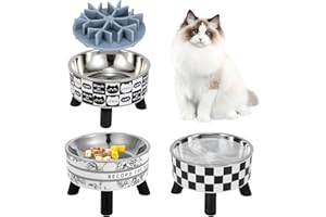 IKIKICUBEE 3PCS Elevated Cat Bowls with Slow Feeder, Wide Raised Stainless Steel Cat Dishes Plastic Stand Silicone Slow Food Dispenser, Whisker Friendly Pet Water Food Plates Feeding Station Indoor Cats, Kitten