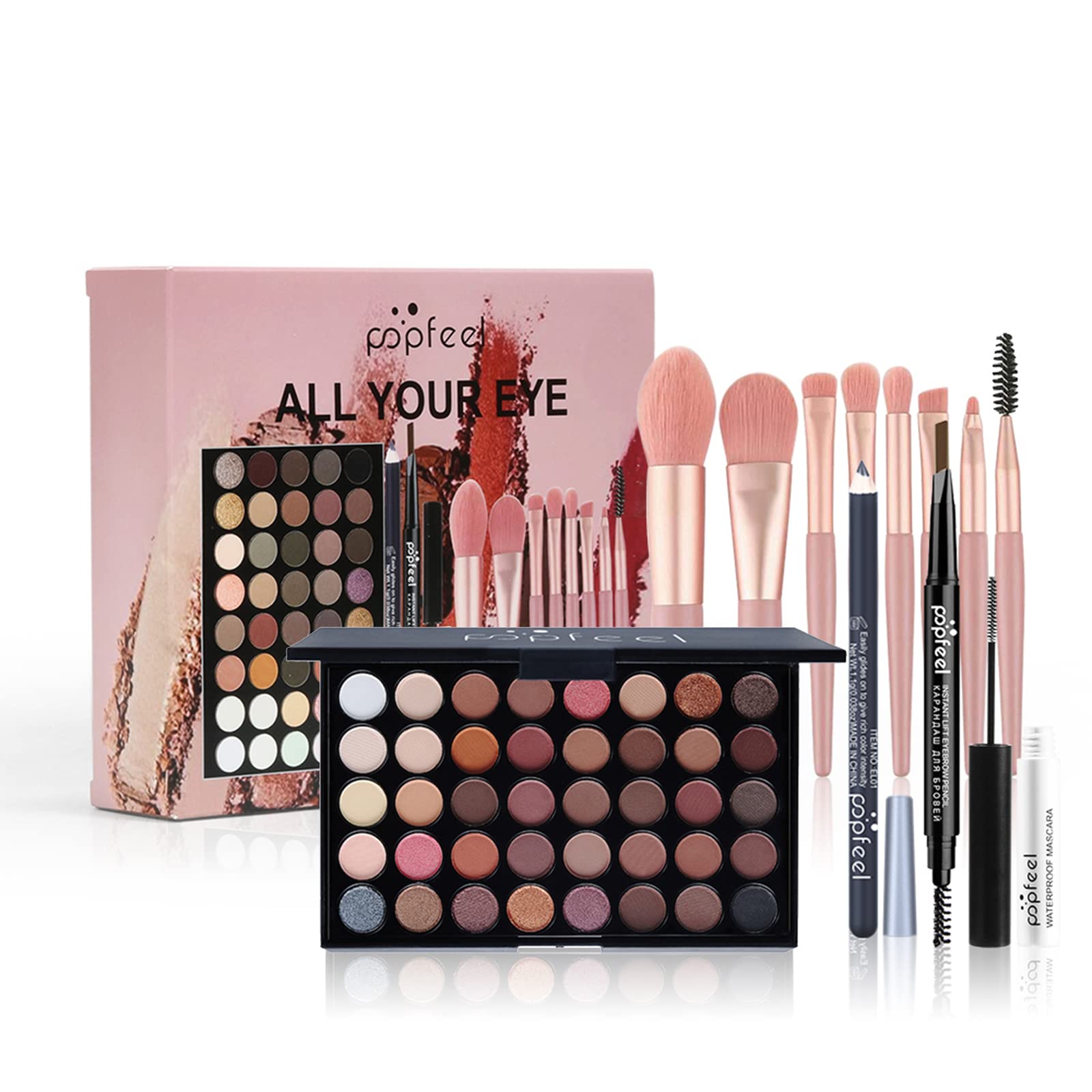 Holzsammlung All In One Makeup Kit, Christmas Makeup Kit, Full Starter Cosmetics Set Include Eyeshadow Palette, Makeup Brushes, Brow Pencil, Mascara,Women and Teens Makeup Gift Set