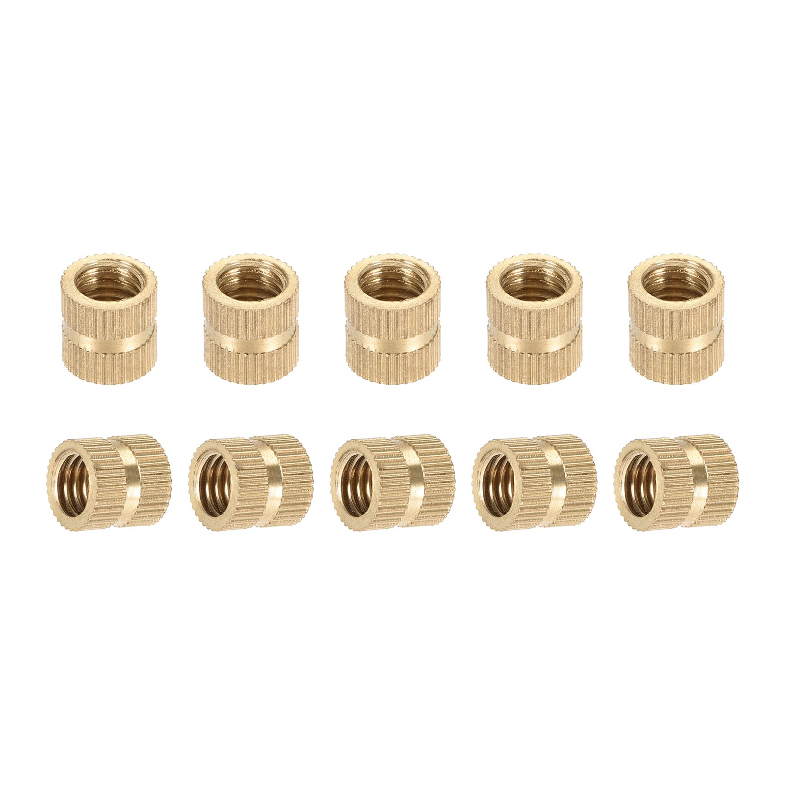 DTGN M8x10x10mm(IDxLxOD) Knurled Insert Nuts - 25 Pack - Good for Plastic Shells - Brass Female Thread Heat Set Inserts Embedment Nut