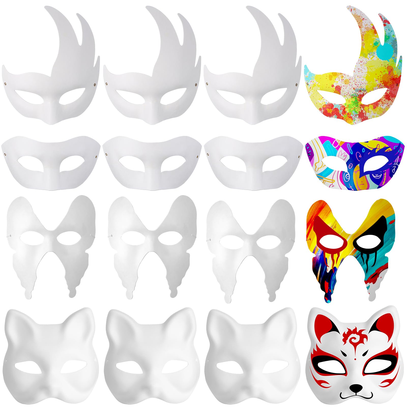 Gatuida 12pcs Halloween Blank Masks: Unpainted Masquerade Masks DIY White Paper Pulp Mask Blank Hand Painted for Carnival Cosplay Party