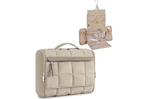 BAGSMART Travel Toiletry Bag, Extra Large Full-open Hanging Toiletry Bag for Women, Puffy Cosmetic Makeup Bag Organizer with Handle for Accessories, Essentials, Toiletries (Brown)