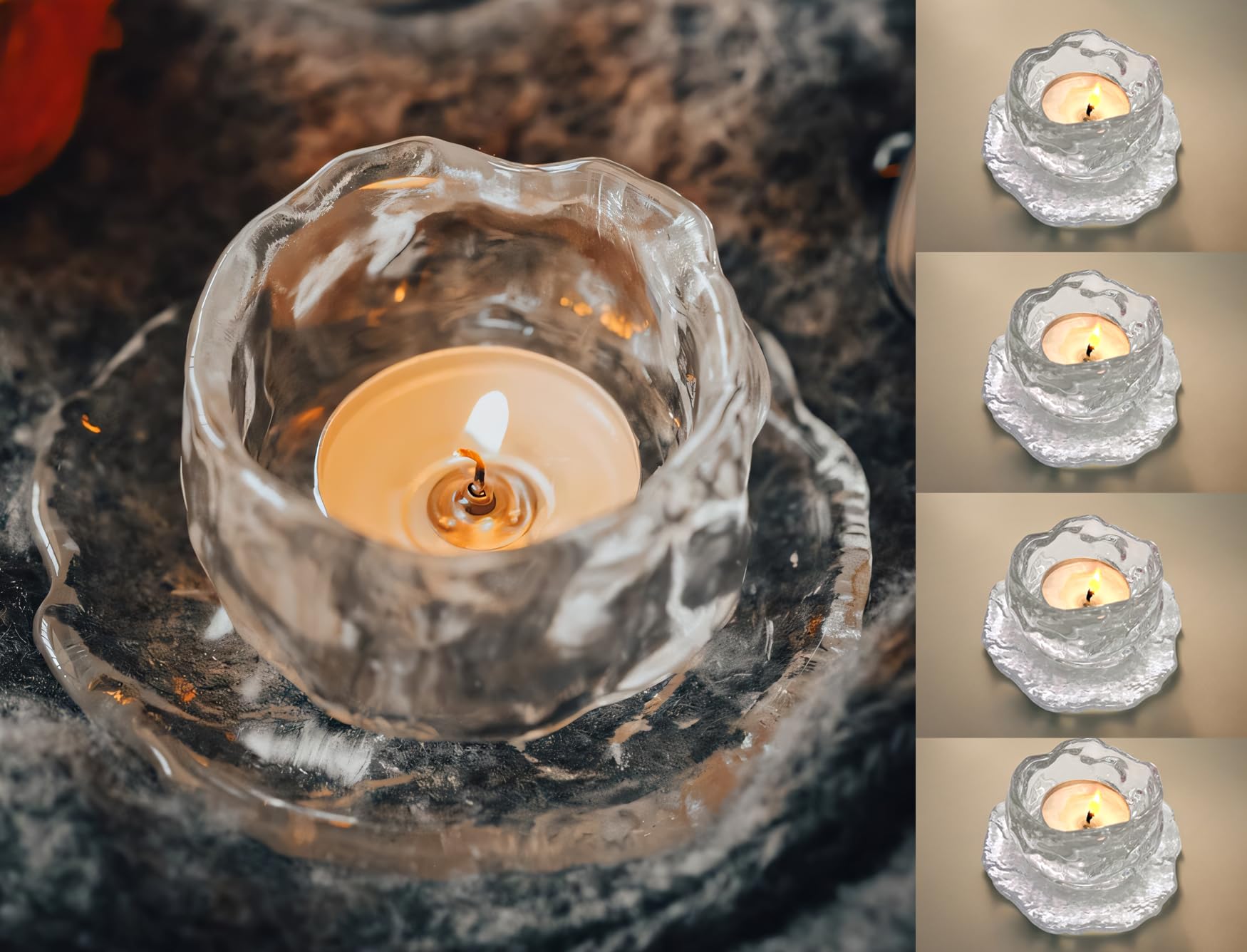 Photo 1 of **PARTIAL SET/ONLY 2** flowmultiply Set of 4 Handcrafted Lead-Free Crystal Glass Tealight Candle Holders with Tray - Perfect for Wedding Centerpieces, Party Decor, and Home Decor (Clear)