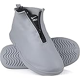 Waterproof Shoe Covers Slip-Resistant Overshoes Newly Upgraded and Latest Model for Men Women, Reusable Rain Boots for Outdoor, Cycling, Hiking, Work (Grey, L (Women 8-10.5, Men 7-10))