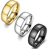 FIASASO 3Pcs Stainless Steel Rings for Men 6MM Wedding Bands for Women Mens 14K Gold Plated Silver Plated Black Ring Set Domed High Polish Comfort Fit 6-12
