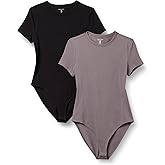 Amazon Essentials Women's Stretch Cotton Jersey Slim-Fit T-Shirt Bodysuit, Pack of 2