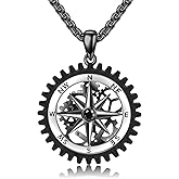 HUKKUN Compass Necklace for Men 925 Sterling Silver Black Compass Pendant for Men Compass Jewelry Gifts for Father Husband Boyfriend