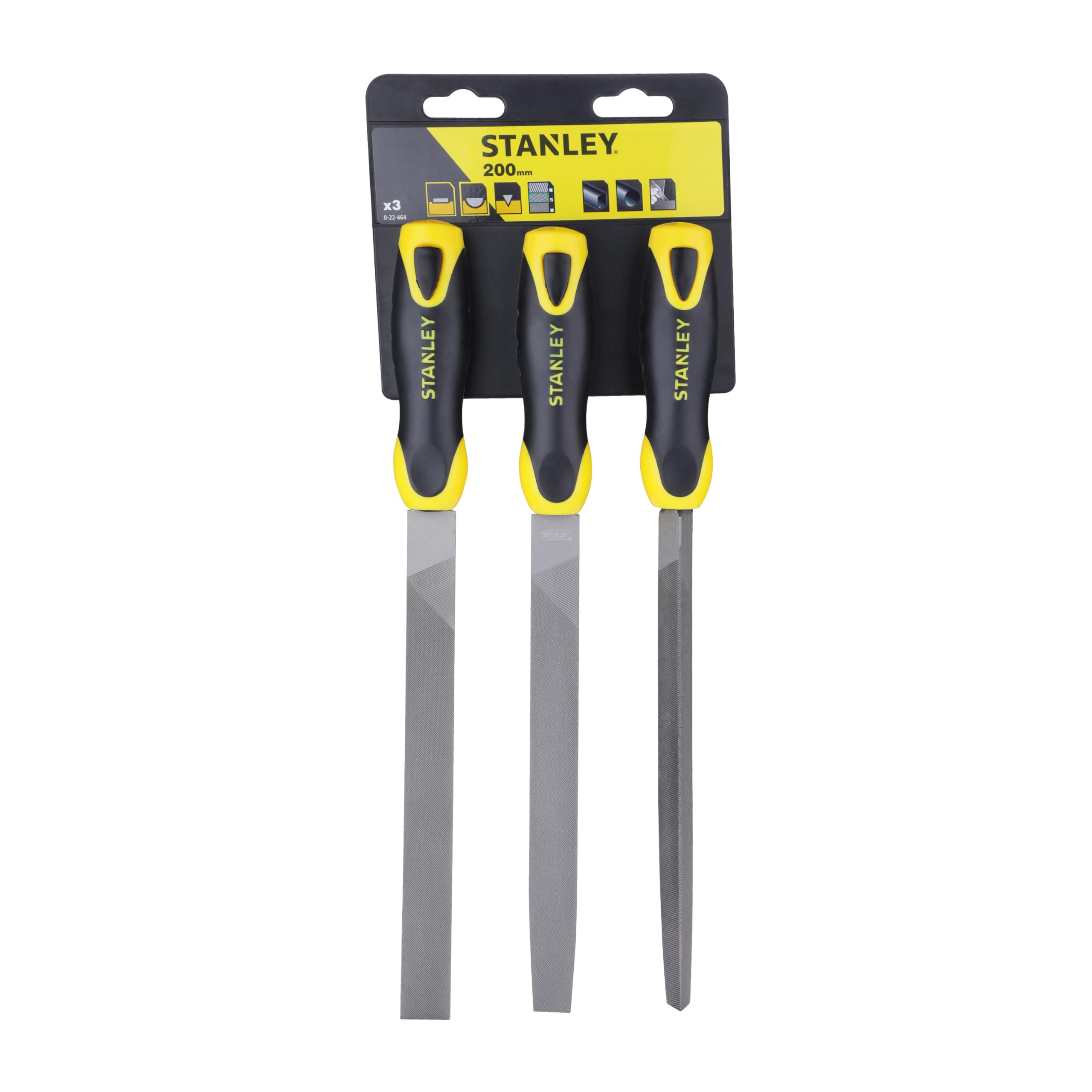 STANLEY 3 Pieces Hand File Set includes Flat, Half-Round and Three-Square Blades, 0-22-464