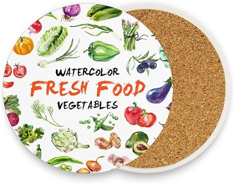 Amazon Akiraki コースター 吸水 滑り止め 速乾 2枚セット 茶托 茶パット おしゃれ 耐熱 円型 野菜 水彩 かわいい 可愛い エコ素材 茶托コースター お茶 コーヒー 飲食店 オフィス 喫茶店 コースター オンライン通販