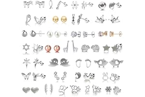 TAMHOO 30 Assorted Stainless Steel Stud Earrings for Teen Girls - Hypoallergenic Fairy Earrings with Faux Pearls & Pink CZ Cats