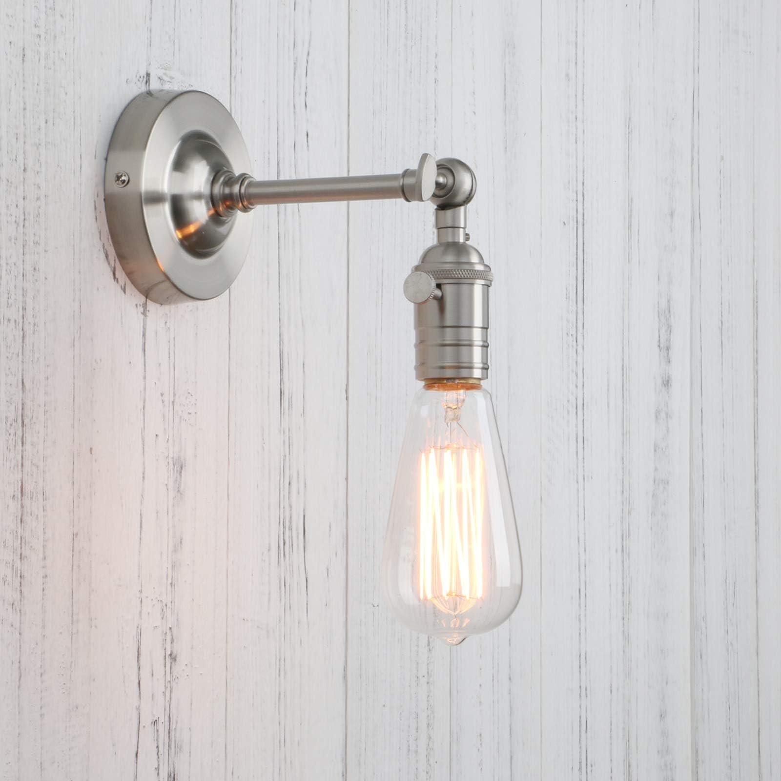 Permo Vintage Industrial Pole Wall Mount Mini Single Sconce Metal Wall Sconces Fixture (Brushed)