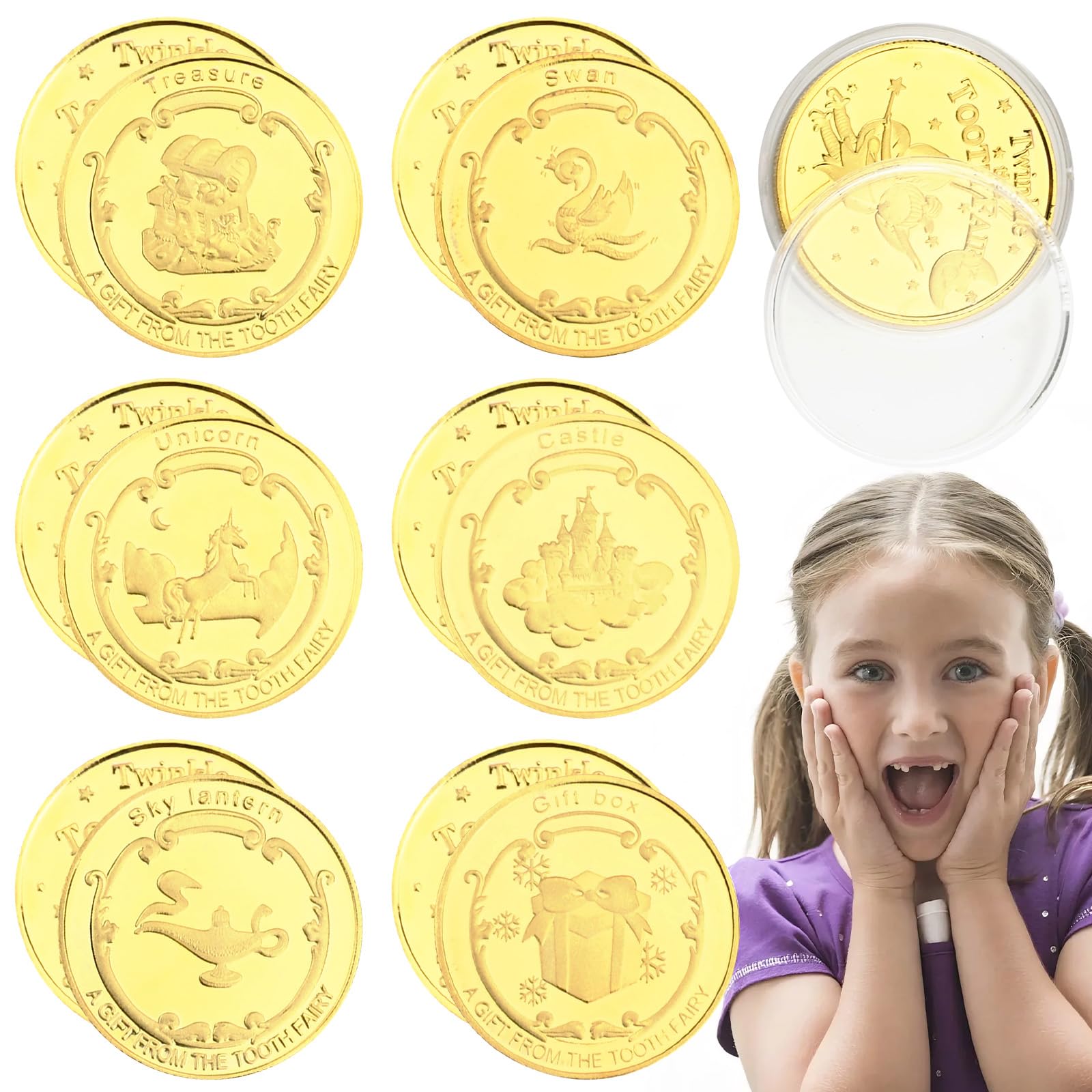 CavspkArt 6 Pcs Tooth Fairy Gifts, Gold Coin for Boys & Girls, Lost Tooth Souvenirs